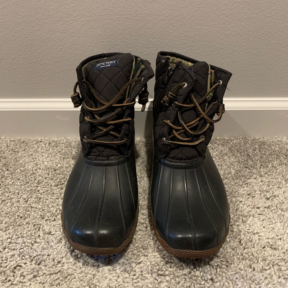 Black Quilted Sperry Duck Boots - Size Women’s 8